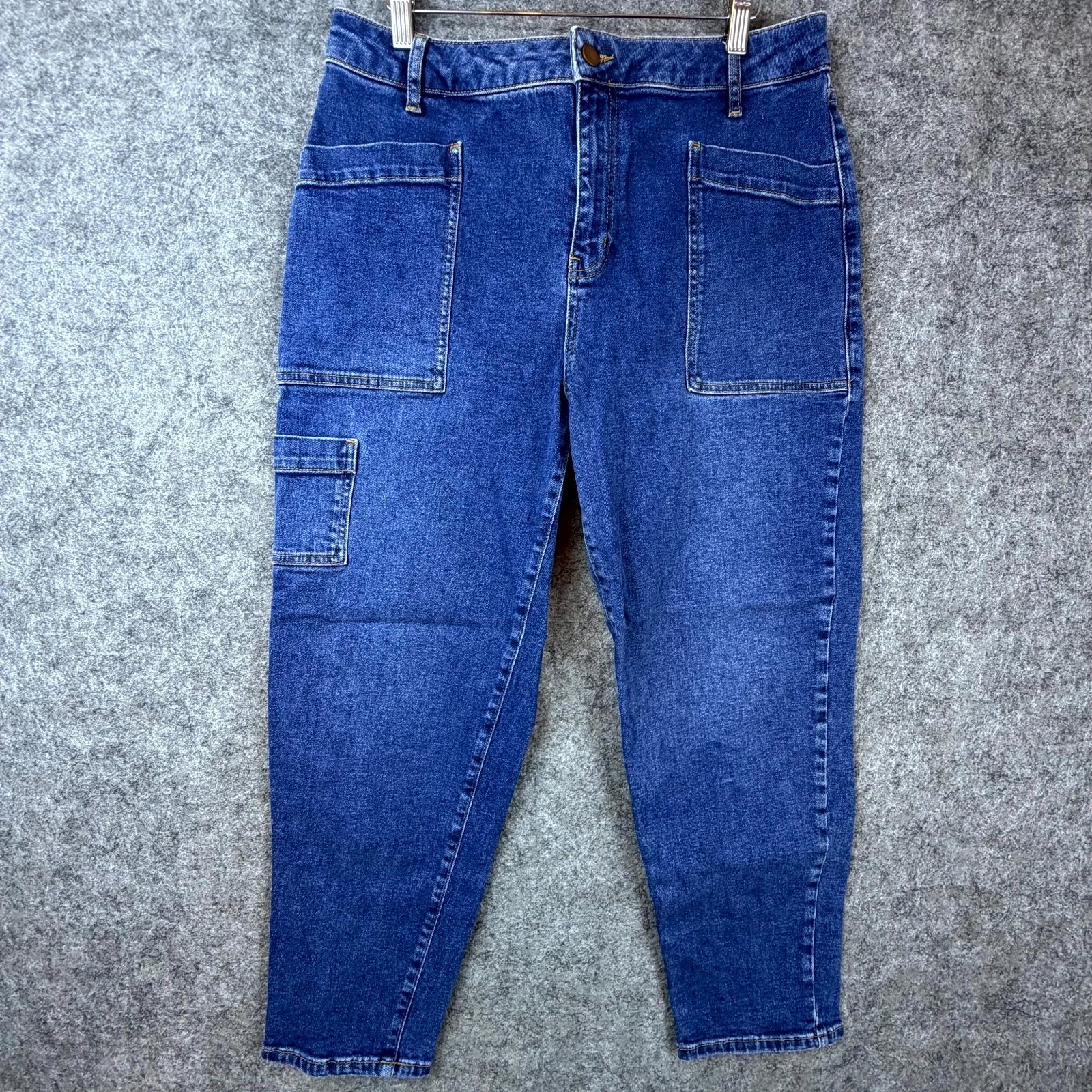 Boden Barrel Utility Tapered Jeans Womens Blue Denim 12 Cargo Pockets High Rise